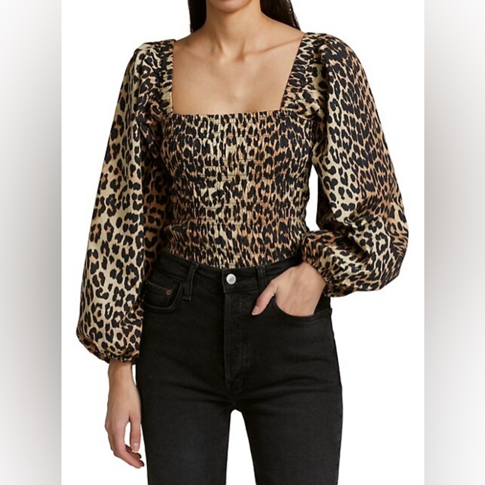 Ganni Leopard Poplin Top